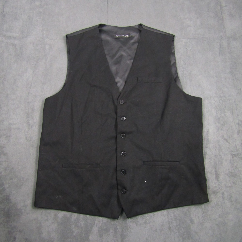 Barry.Wang Suit Vest Men Size L Black Formal Button Down Adjustable Back 00675